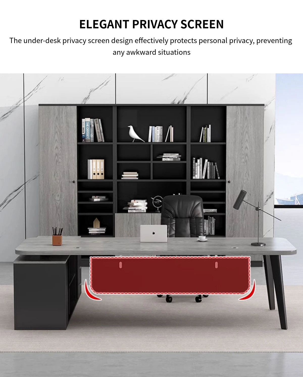 Modern Executive Desk with Side Storage, Curved & Cable Management for Home Office — Detail image 4