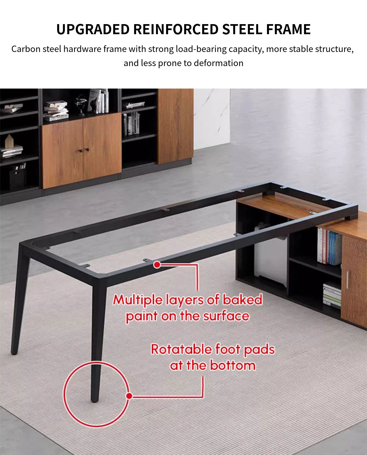 Modern Executive Desk with Side Storage, Curved & Cable Management for Home Office — Detail image 7