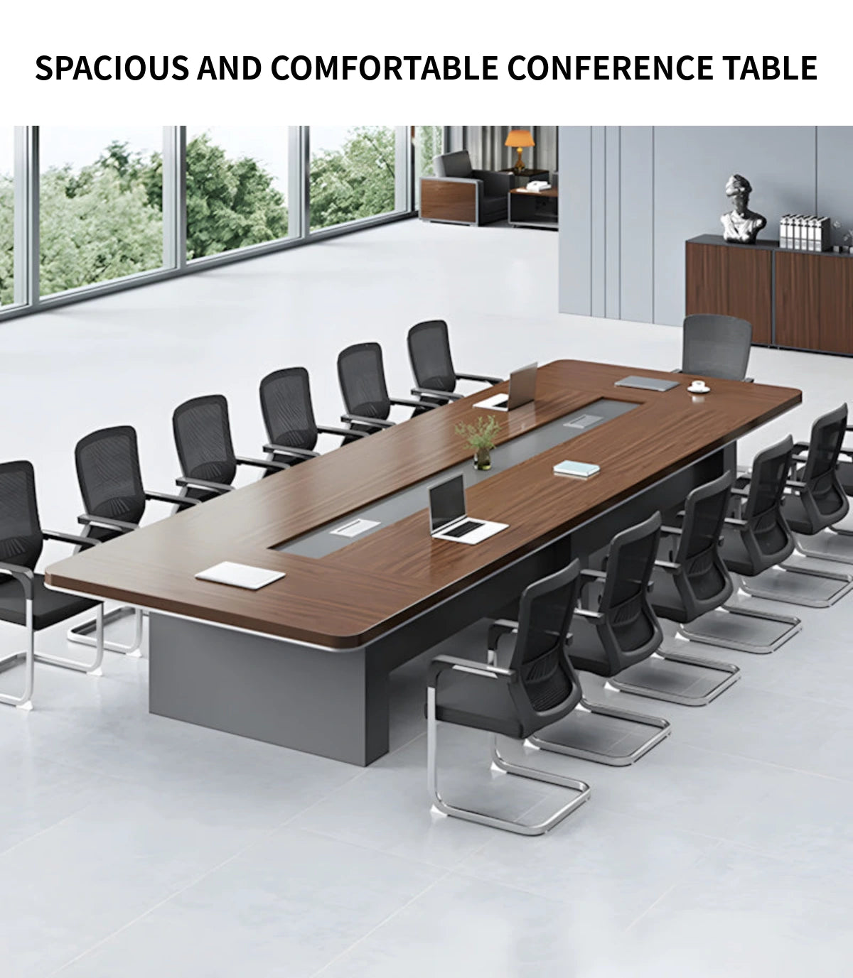 Rectangular Conference Table with Cable Management, Lumbar Support & Fluted Front — Detail image 2