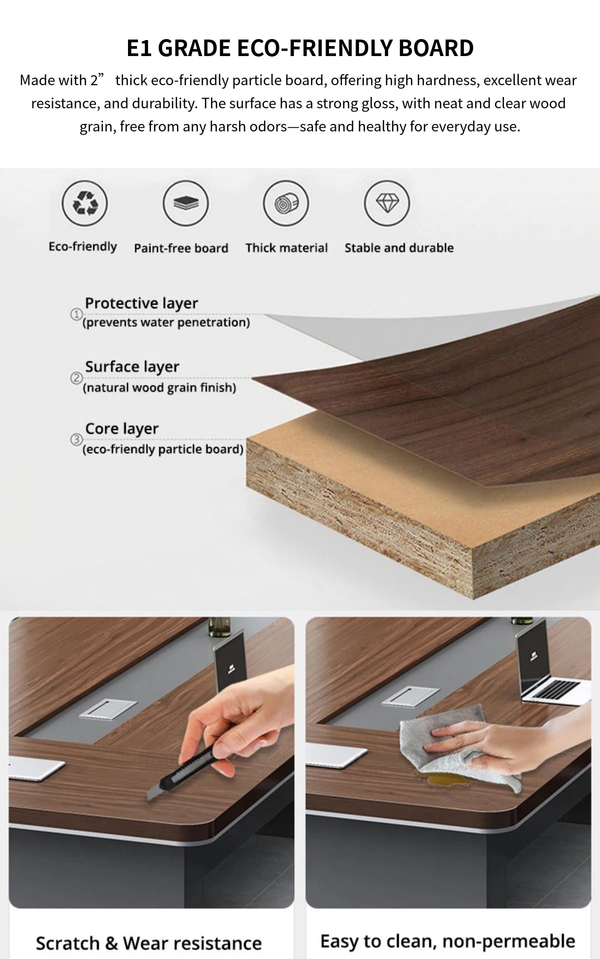 Rectangular Conference Table with Cable Management, Lumbar Support & Fluted Front — Detail image 4