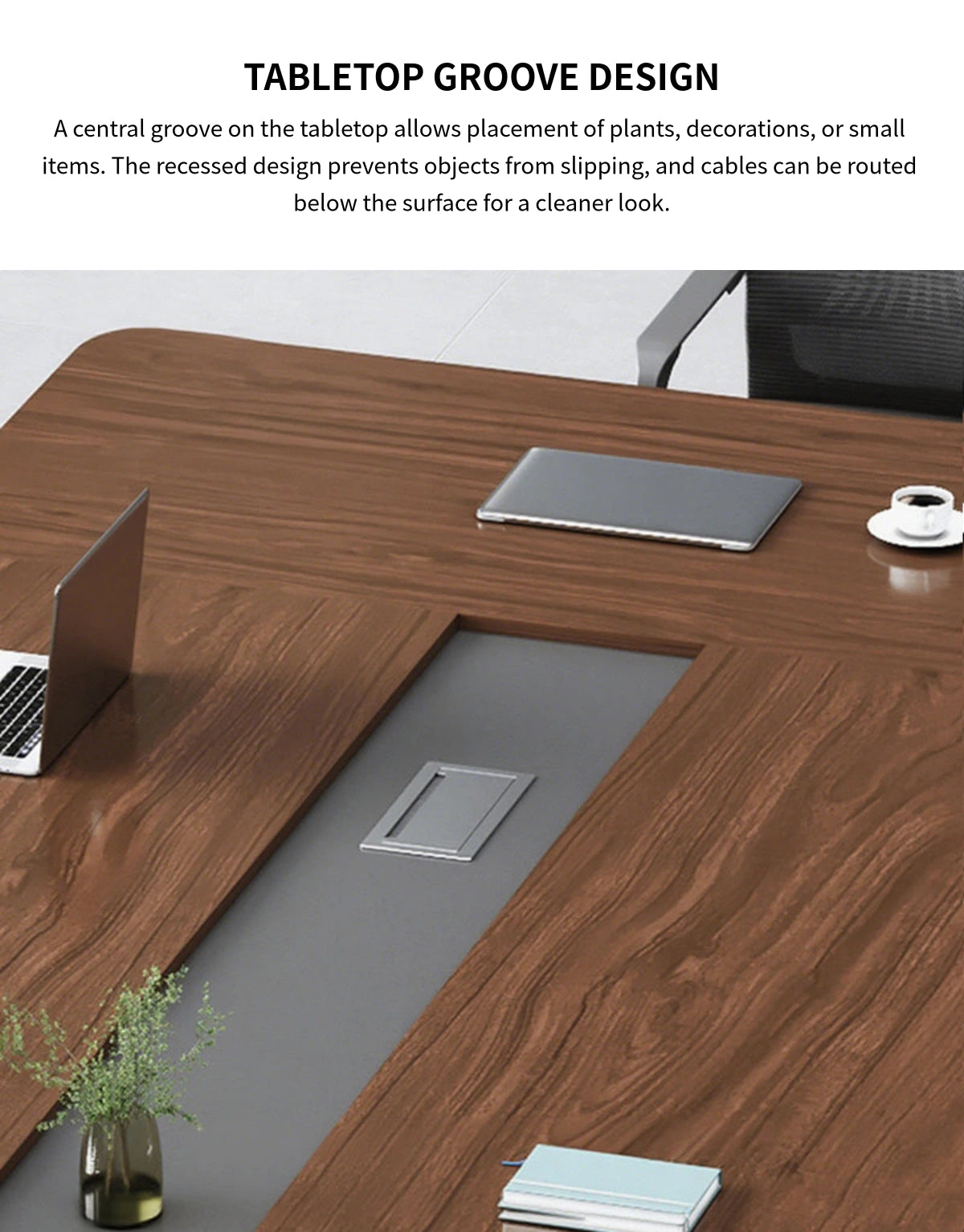 Rectangular Conference Table with Cable Management, Lumbar Support & Fluted Front — Detail image 6
