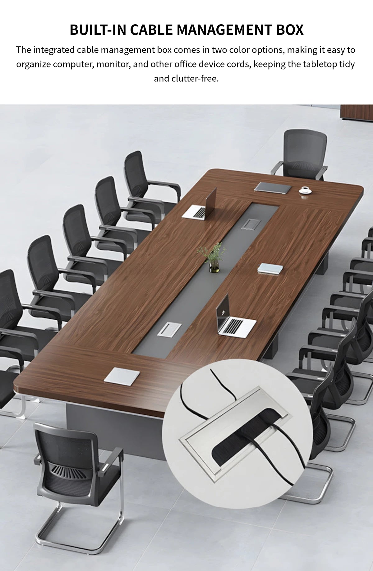 Rectangular Conference Table with Cable Management, Lumbar Support & Fluted Front — Detail image 7