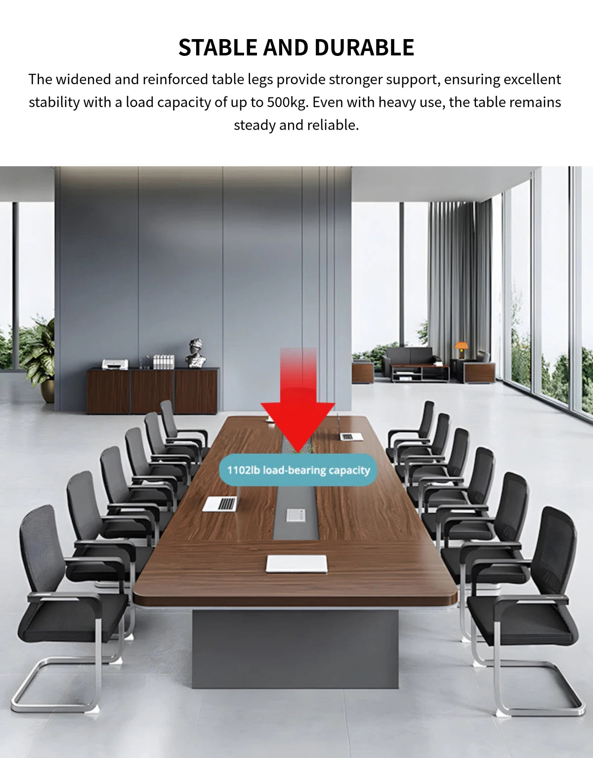 Rectangular Conference Table with Cable Management, Lumbar Support & Fluted Front — Detail image 8