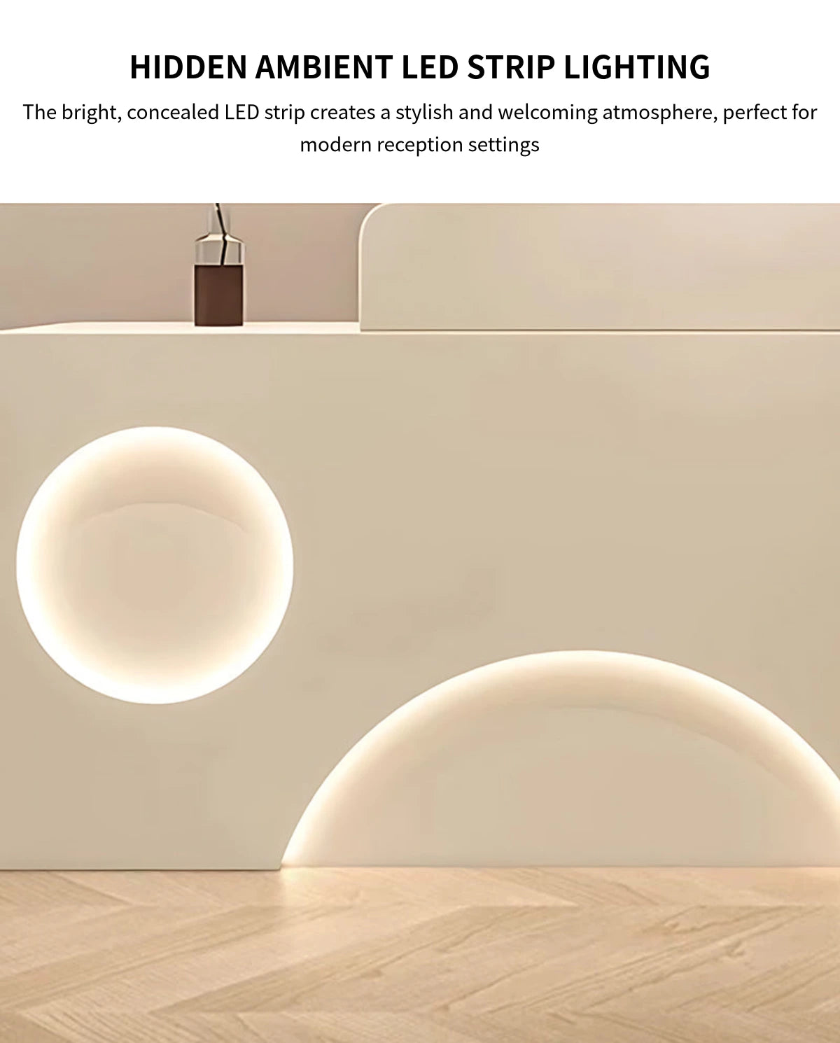 Curved Reception Desk 47-110 in Wide with LED Lighting, Lockable & Keyboard Tray for Salon — Detail image 5