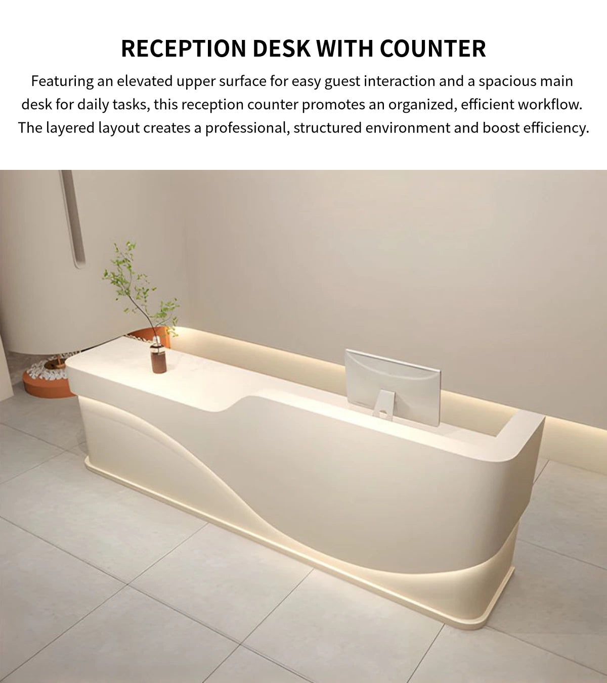 Curved Reception Desk 71-142 in Wide with Keyboard Tray, Lockable & LED Lighting for Salon — Detail image 5