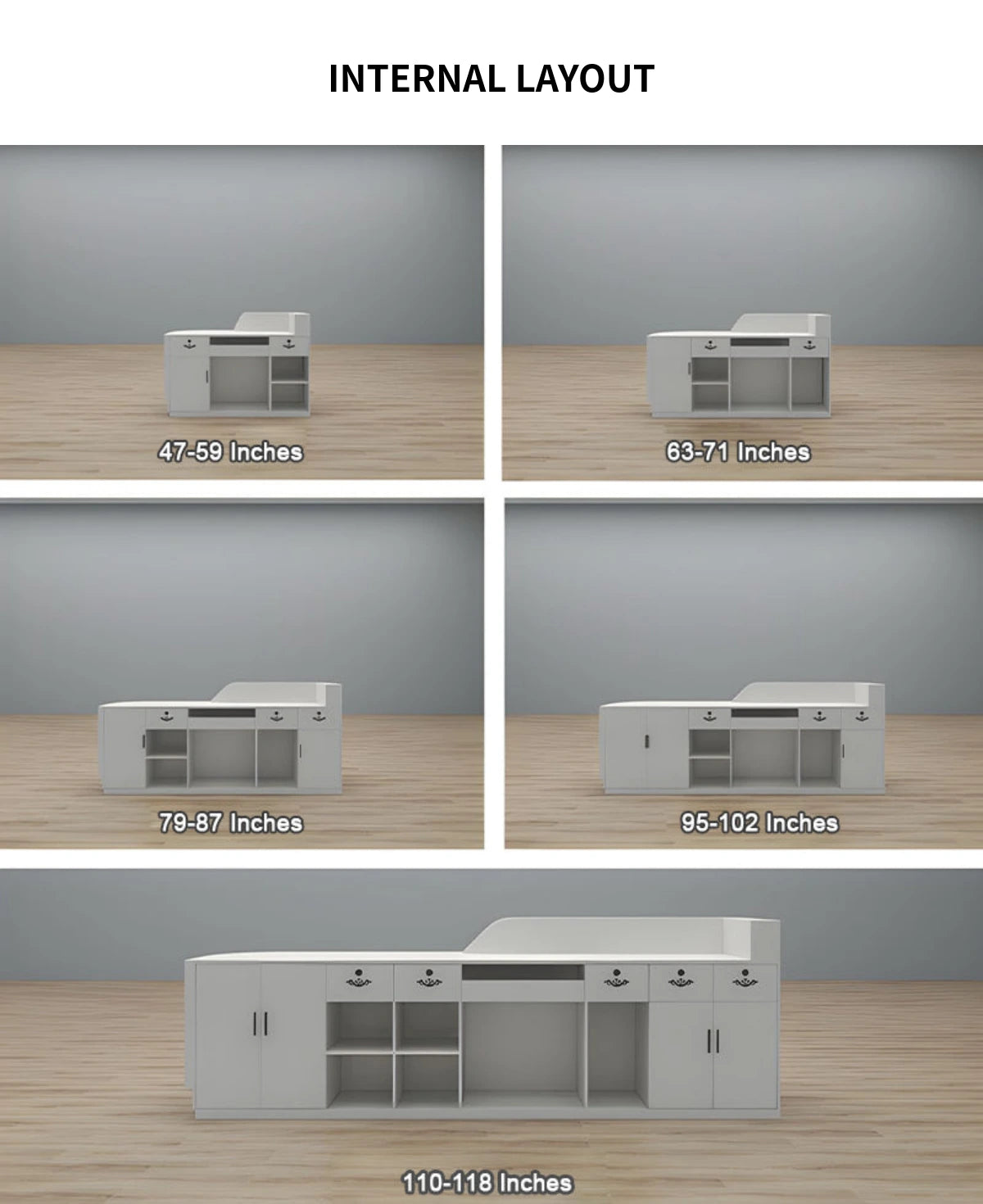 Curved Reception Desk 71-142 in Wide with Keyboard Tray, Lockable & LED Lighting for Salon — Detail image 8