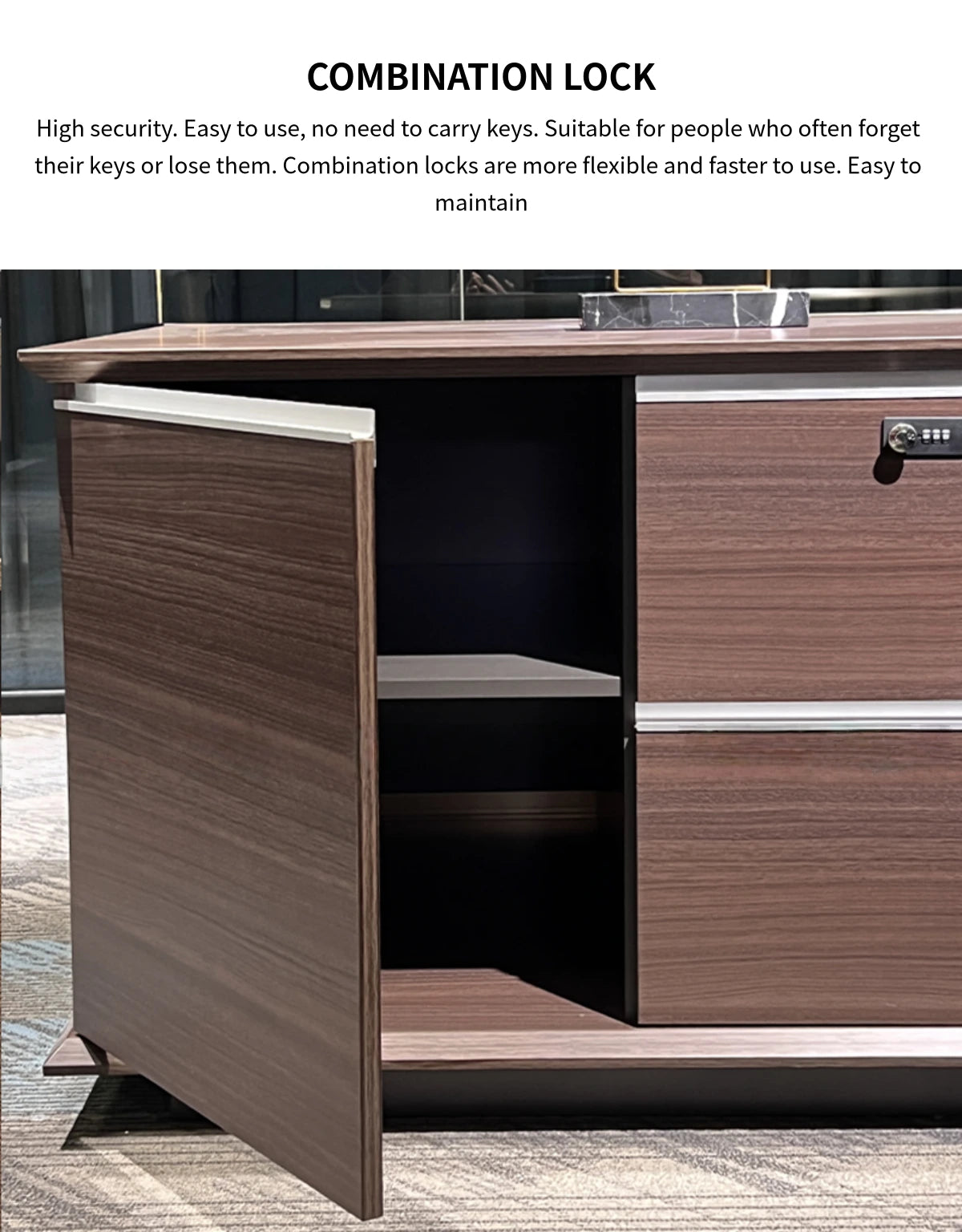 Modern Executive Desk with Lockable, File Drawers & Lumbar Support for Home Office — Detail image 6