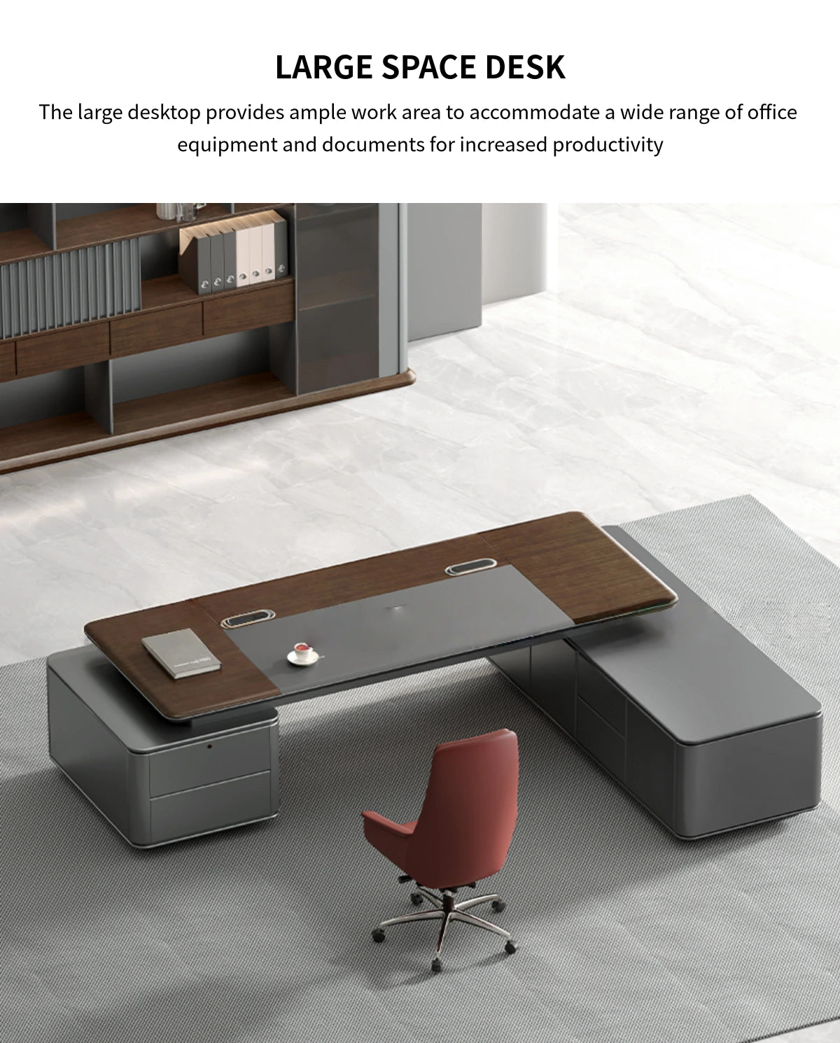 Customizable Luxury Durable Executive Desk with Two-tier Desktop — Detail image 3