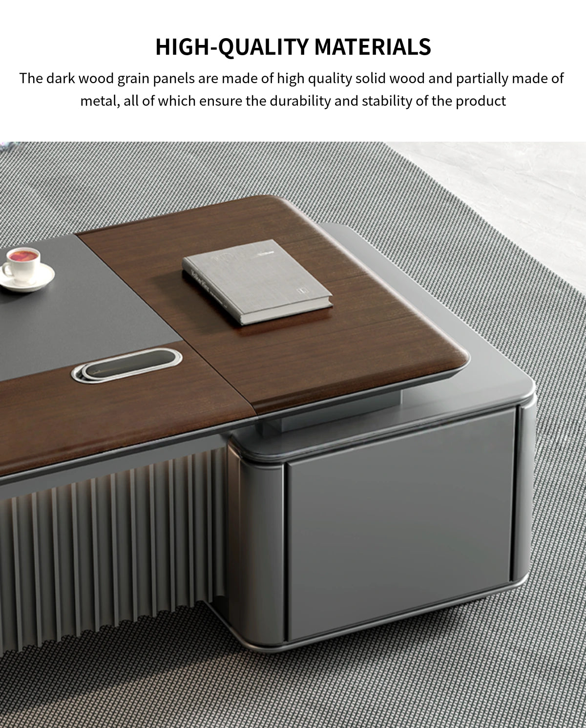 Customizable Luxury Durable Executive Desk with Two-tier Desktop — Detail image 4