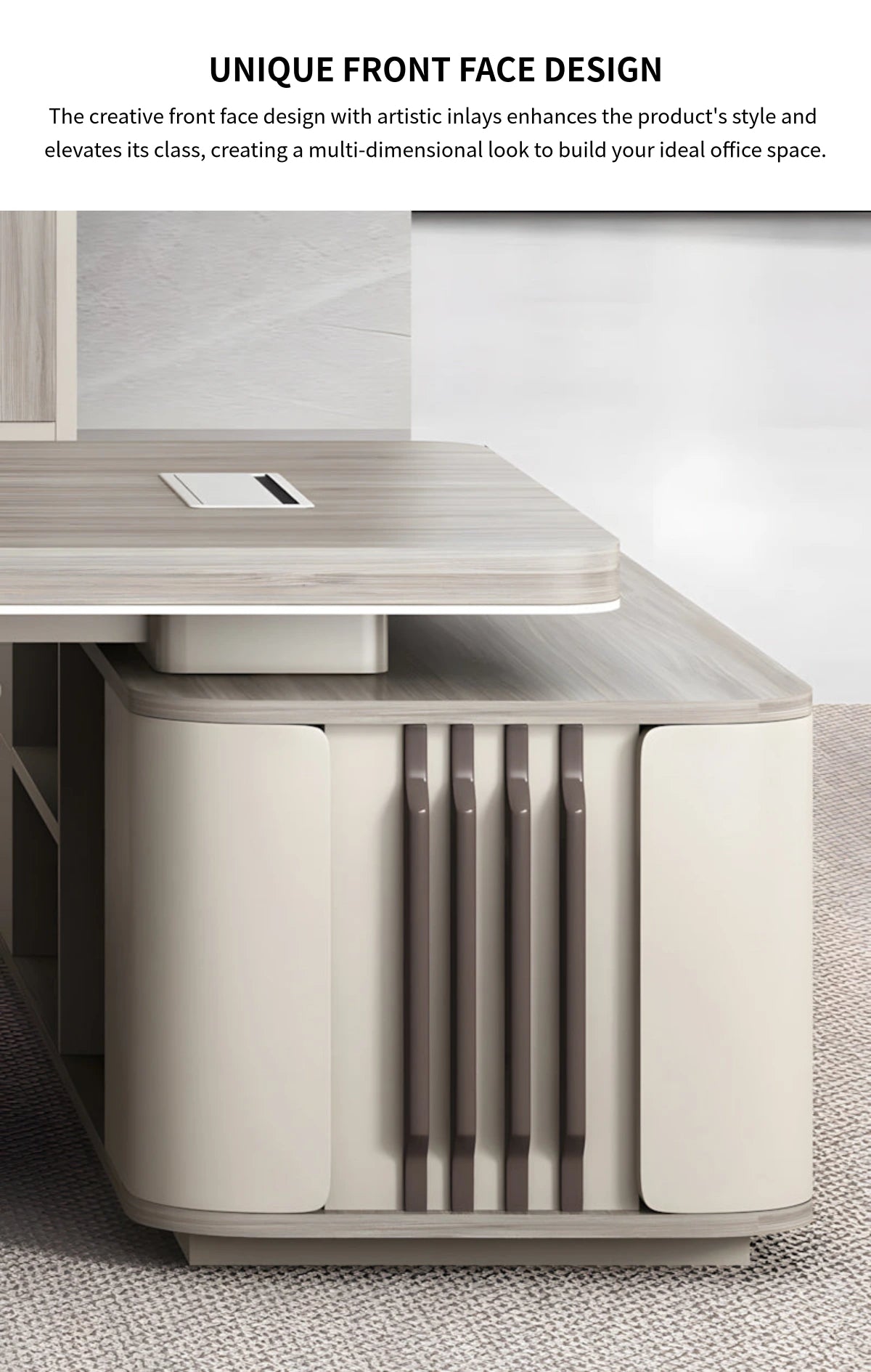 L-Shaped Executive Desk with Cable Management, Built-In Outlets & Side Storage — Detail image 6