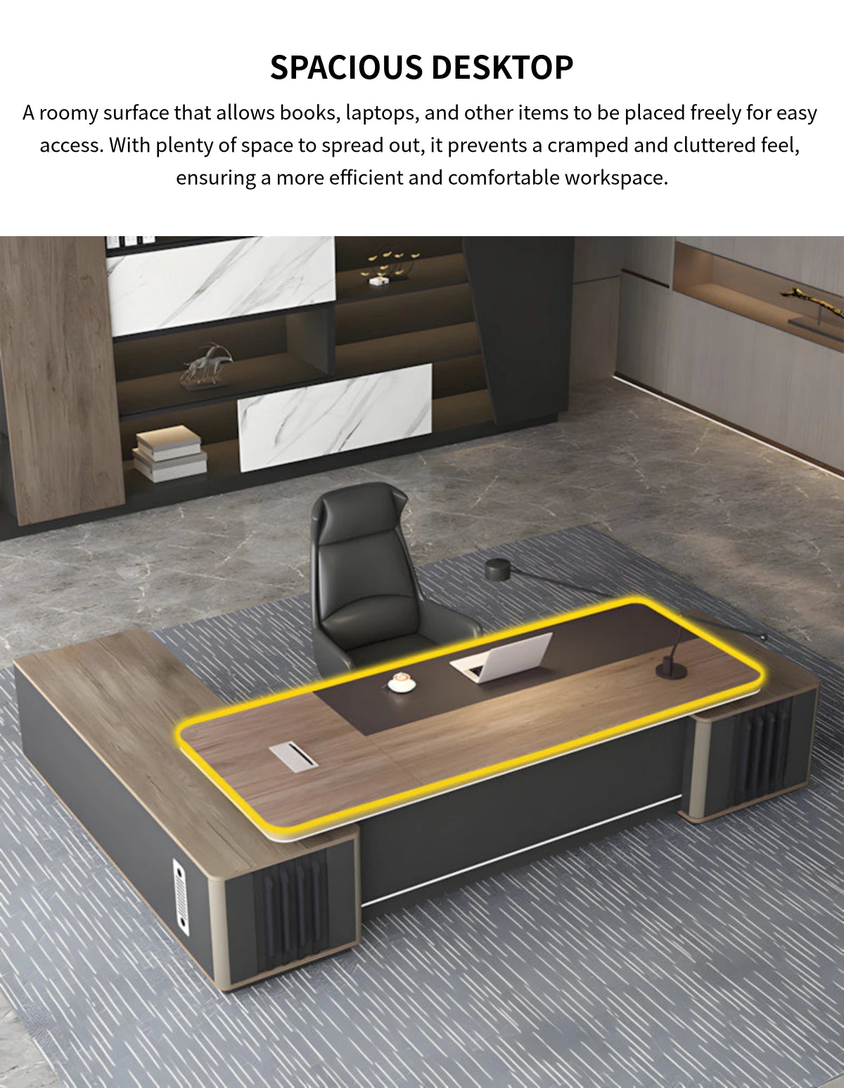 L-Shaped Executive Desk with Lockable, File Drawers & Cable Management for Home Office — Detail image 2