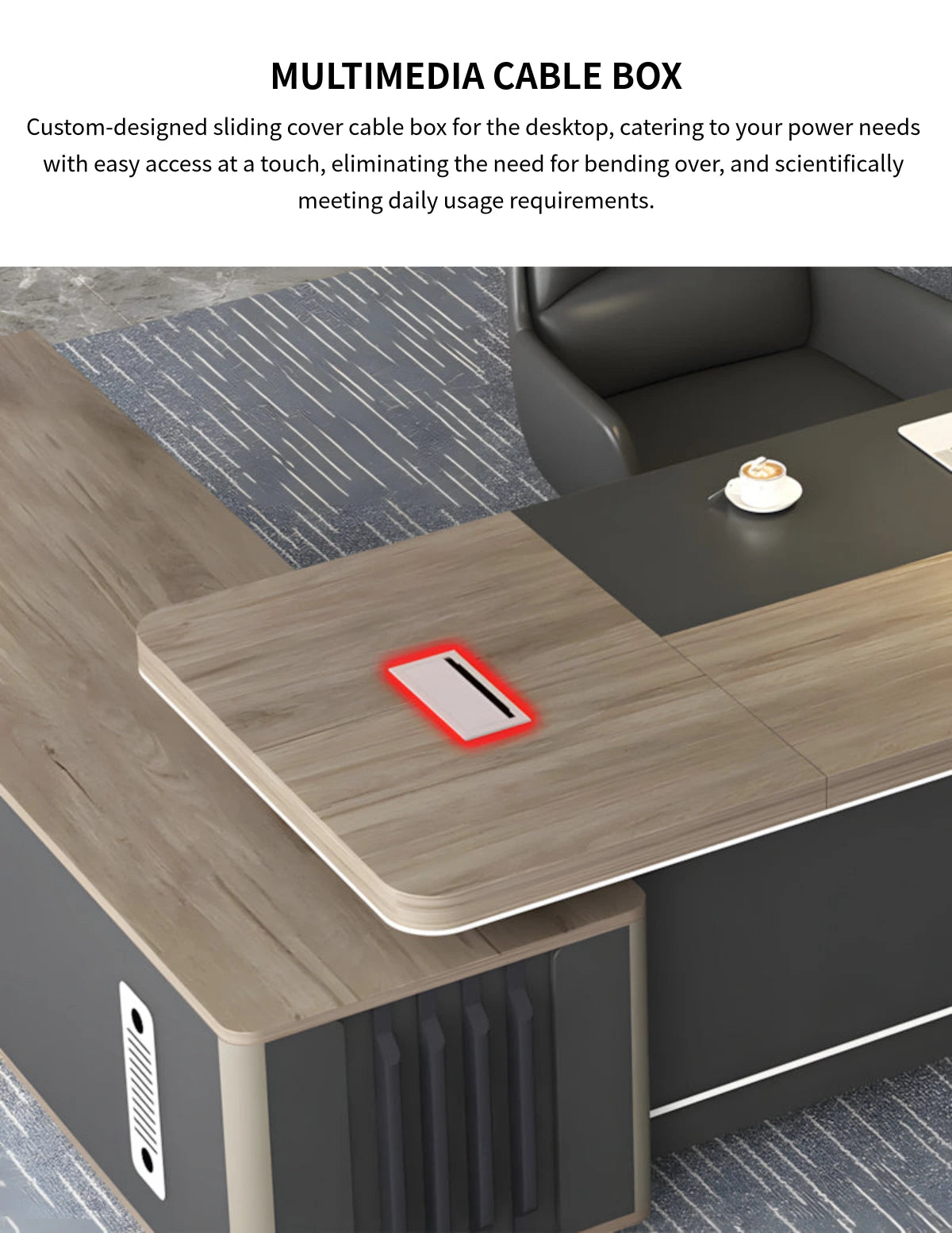 L-Shaped Executive Desk with Lockable, File Drawers & Cable Management for Home Office — Detail image 5