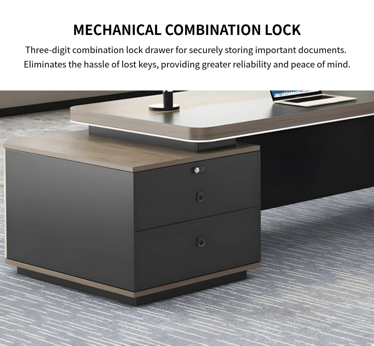 L-Shaped Executive Desk with Lockable, File Drawers & Cable Management for Home Office — Detail image 9