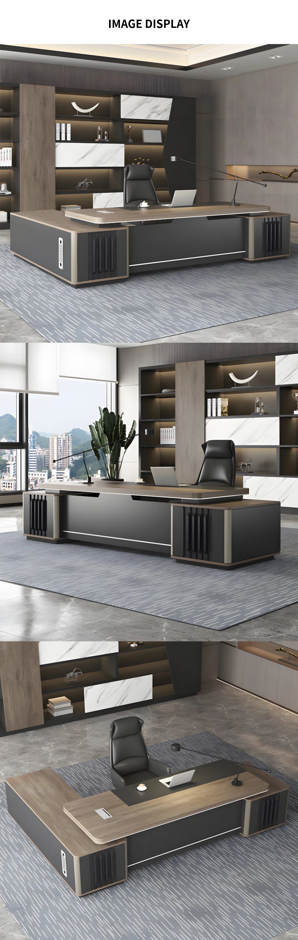 L-Shaped Executive Desk with Lockable, File Drawers & Cable Management for Home Office — Detail image 10