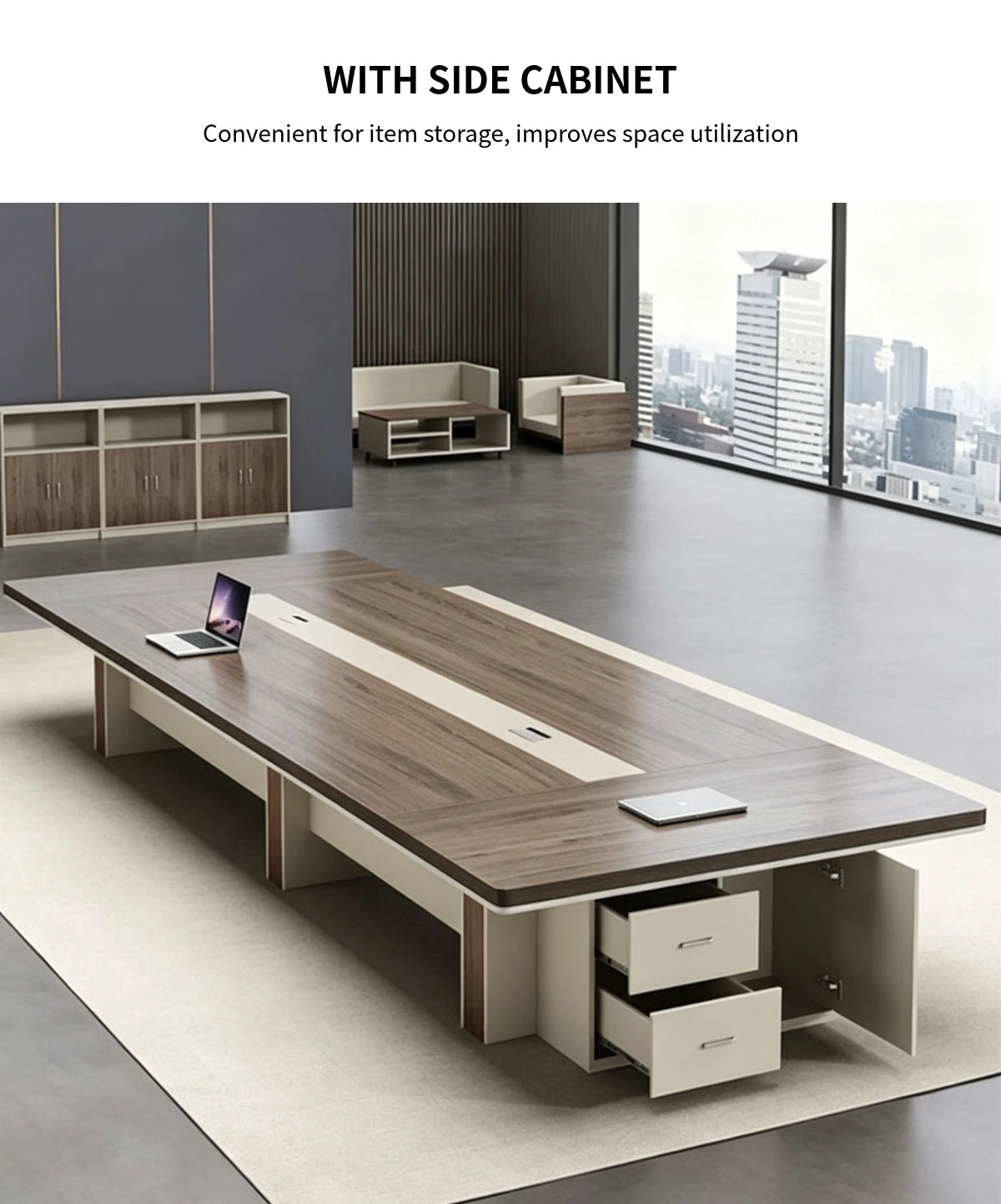 Curved Conference Table with Cable Management, Side Storage & Lumbar Support — Detail image 3