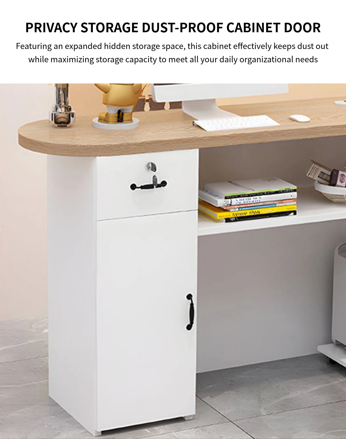 L-Shaped Reception Desk 51-87 in Wide with LED Lighting & Lumbar Support for Salon — Detail image 8