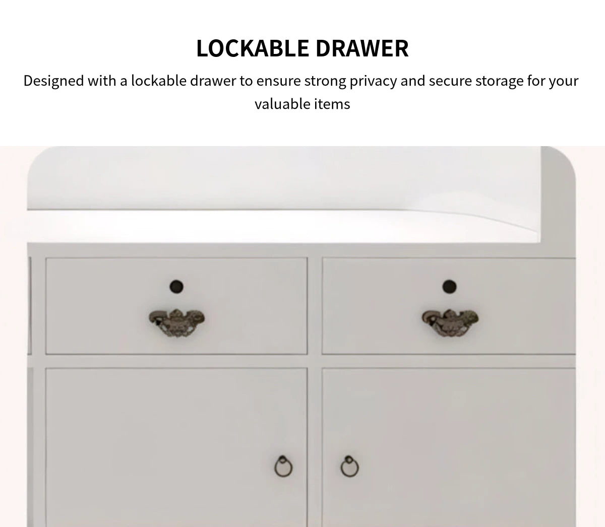 Curved Reception Desk 71-142 in Wide with LED Lighting, Fluted Front & Lockable for Salon — Detail image 7