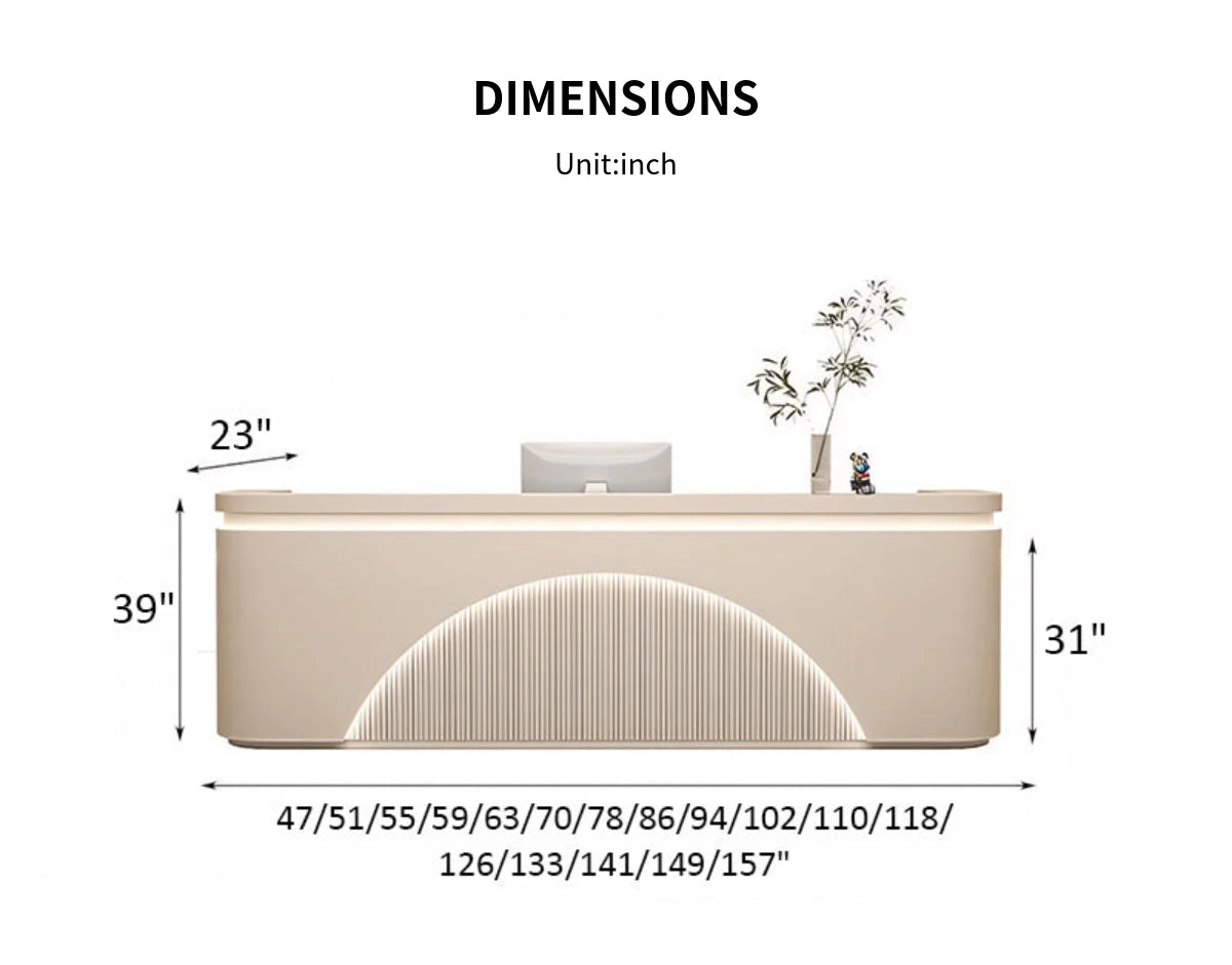 Curved Reception Desk 71-142 in Wide with LED Lighting, Fluted Front & Lockable for Salon — Detail image 13