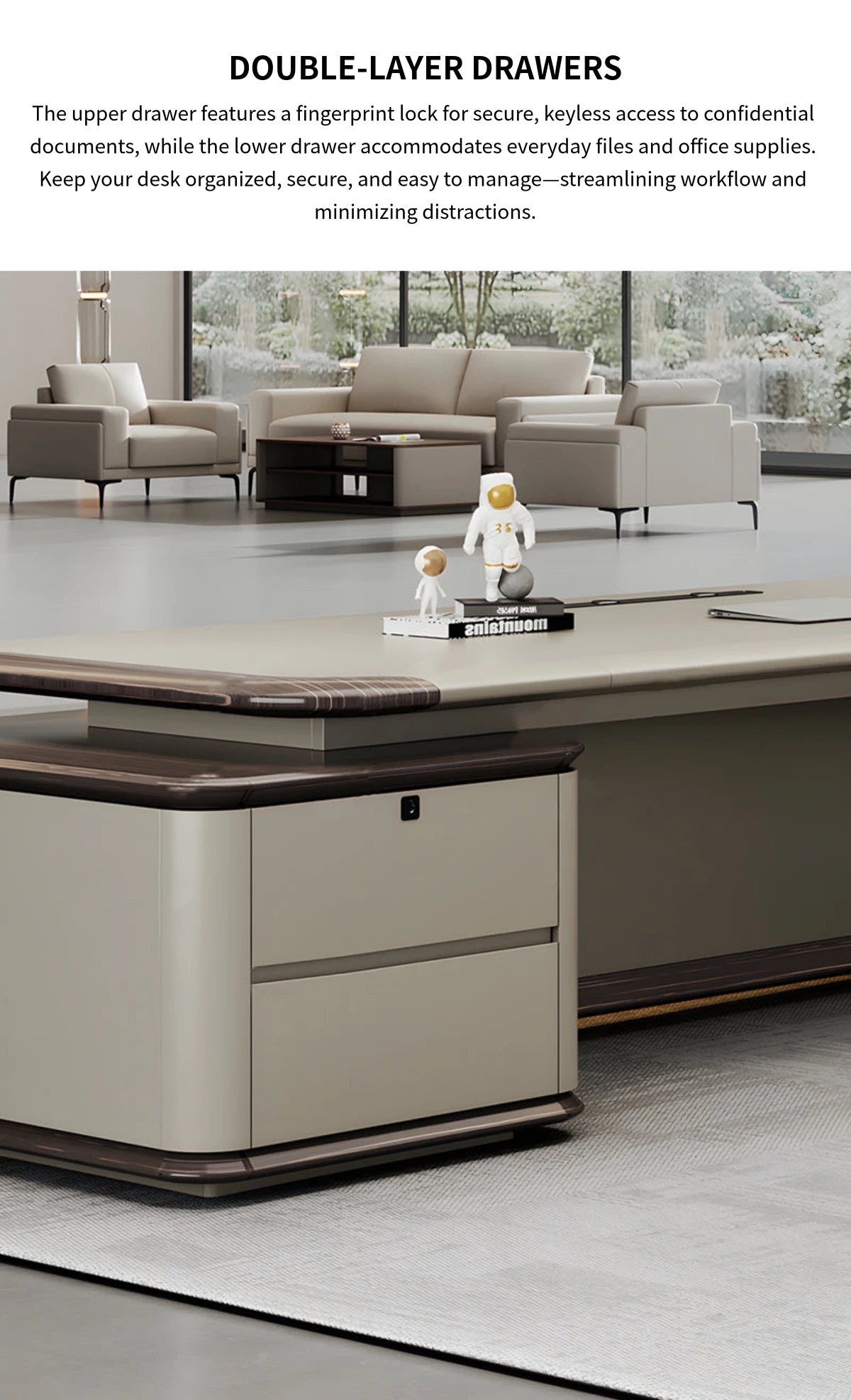 Modern Executive Desk with Curved, LED Lighting & Side Storage for Home Office — Detail image 6