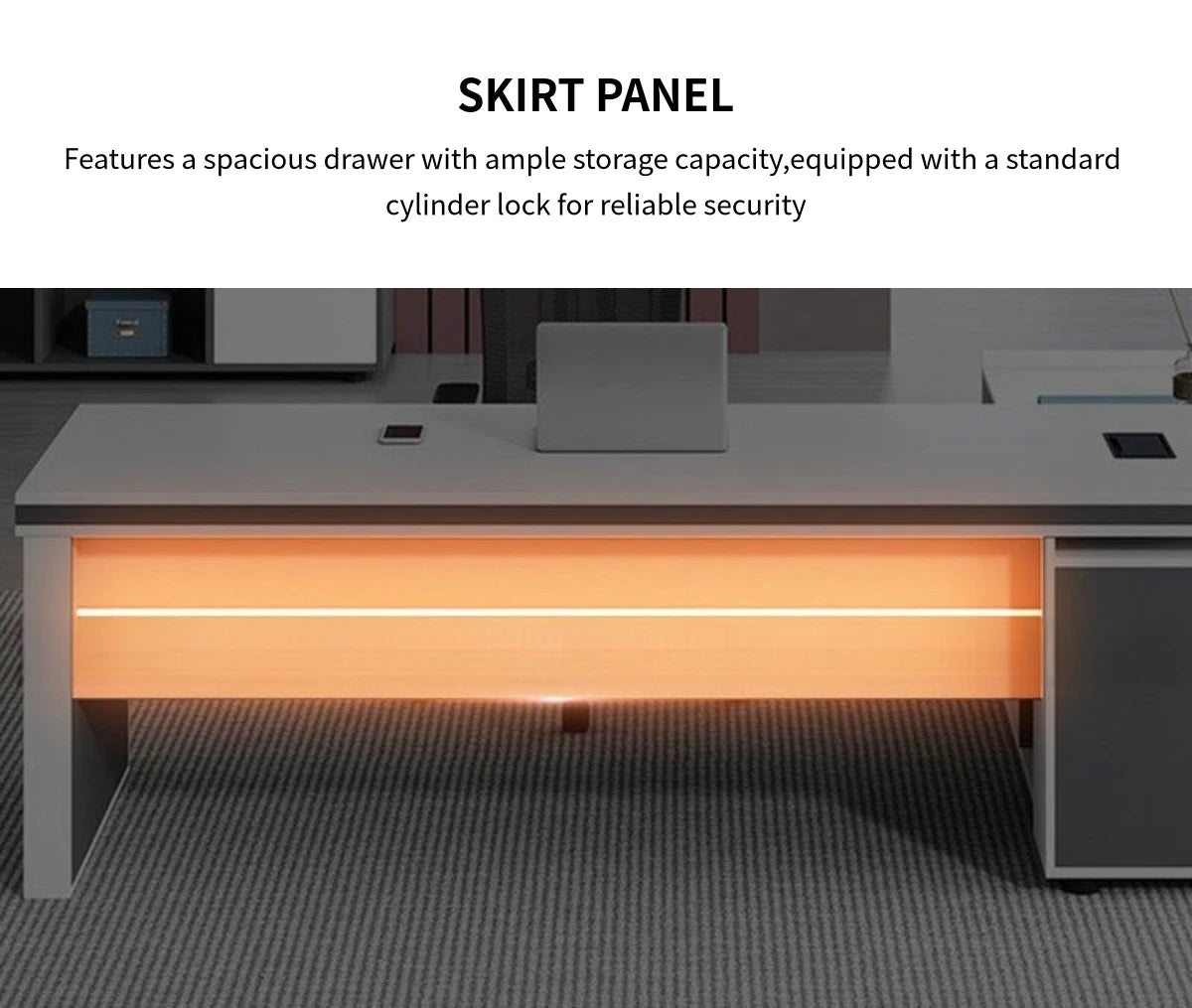 Modern Executive Desk with Cable Management & File Drawers for Home Office — Detail image 7