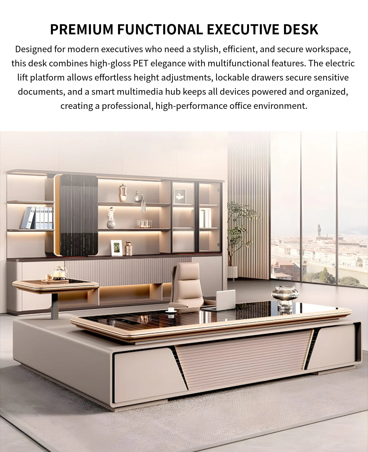Modern Executive Desk 79-126 in Wide with Side Storage, Lockable & File Drawers — Detail image 1