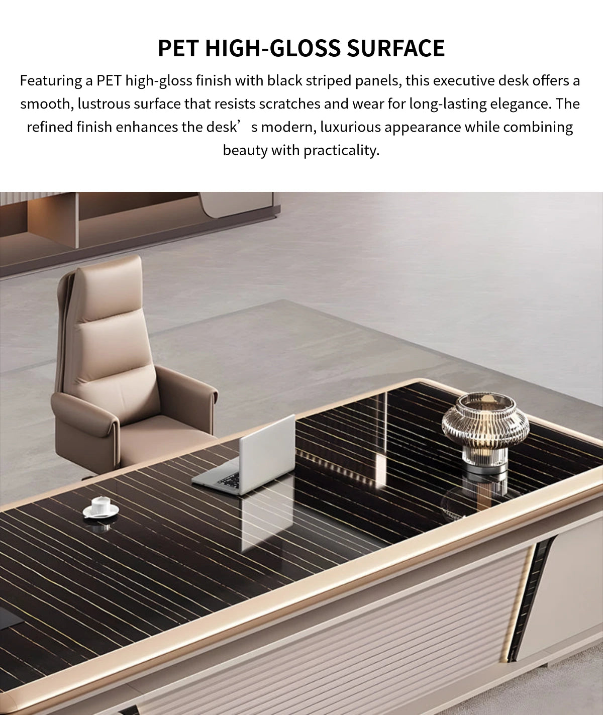 Modern Executive Desk 79-126 in Wide with Side Storage, Lockable & File Drawers — Detail image 3