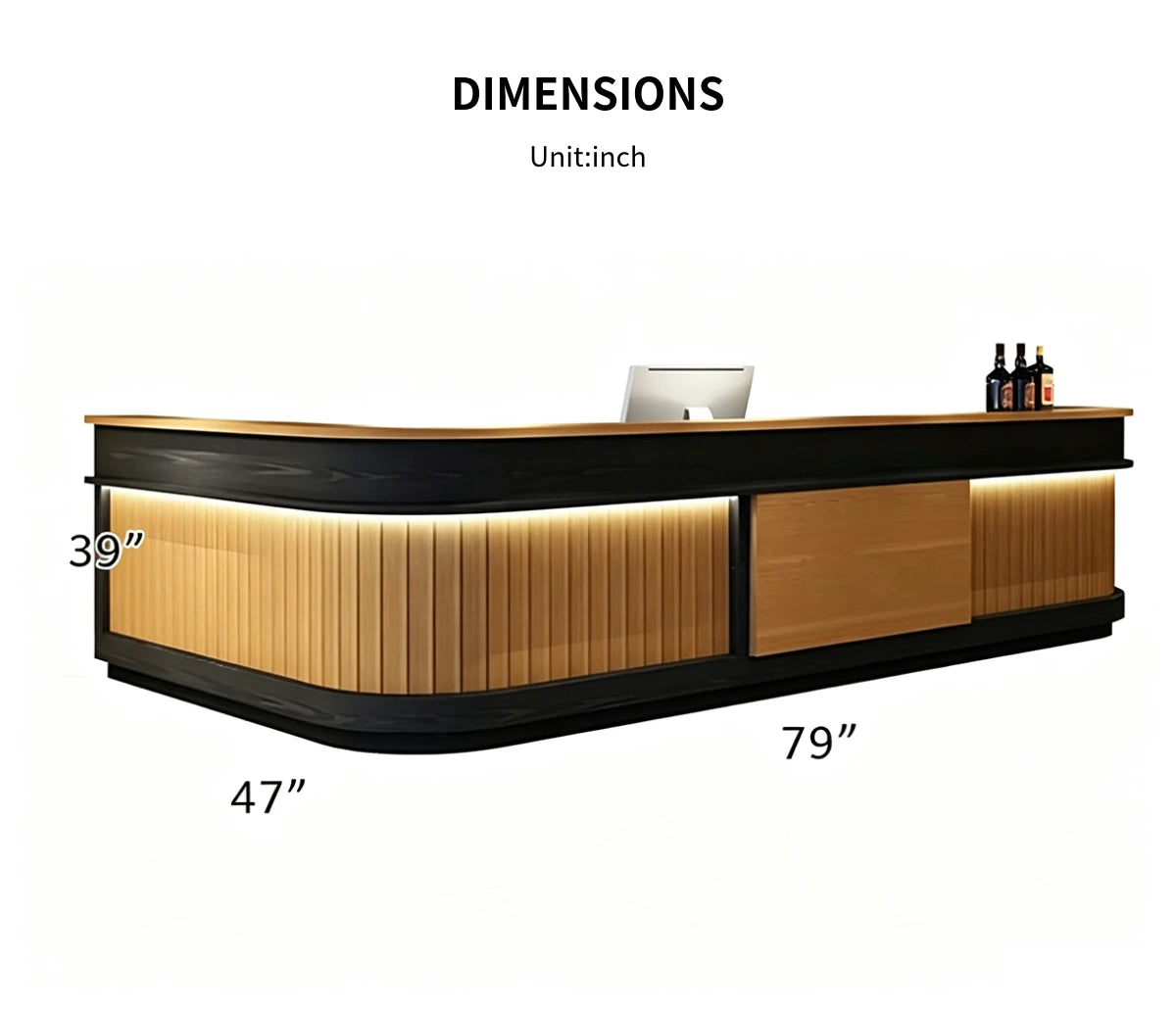 L-Shaped Reception Desk 47-118 in Wide with LED Lighting & Fluted Front for Office Lobby — Detail image 8