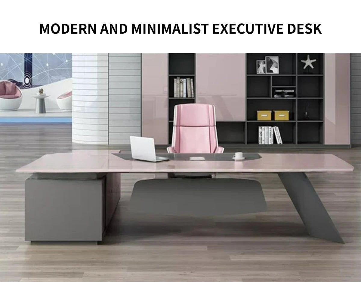 Modern Executive Desk with Side Storage, Lockable & File Drawers for Home Office — Detail image 1