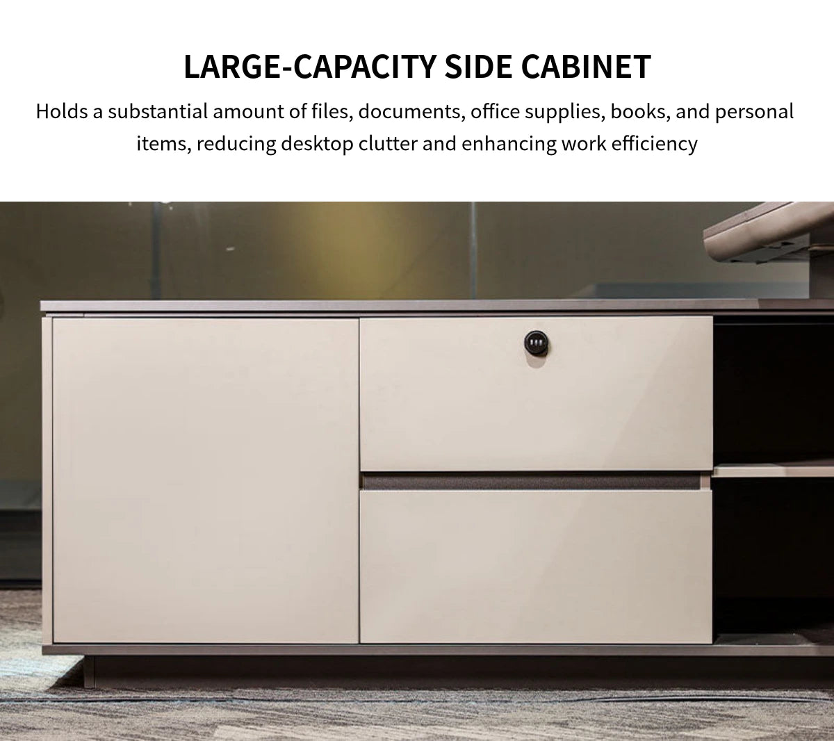 Modern Executive Desk with Curved, Cable Management & Side Storage for Home Office — Detail image 5