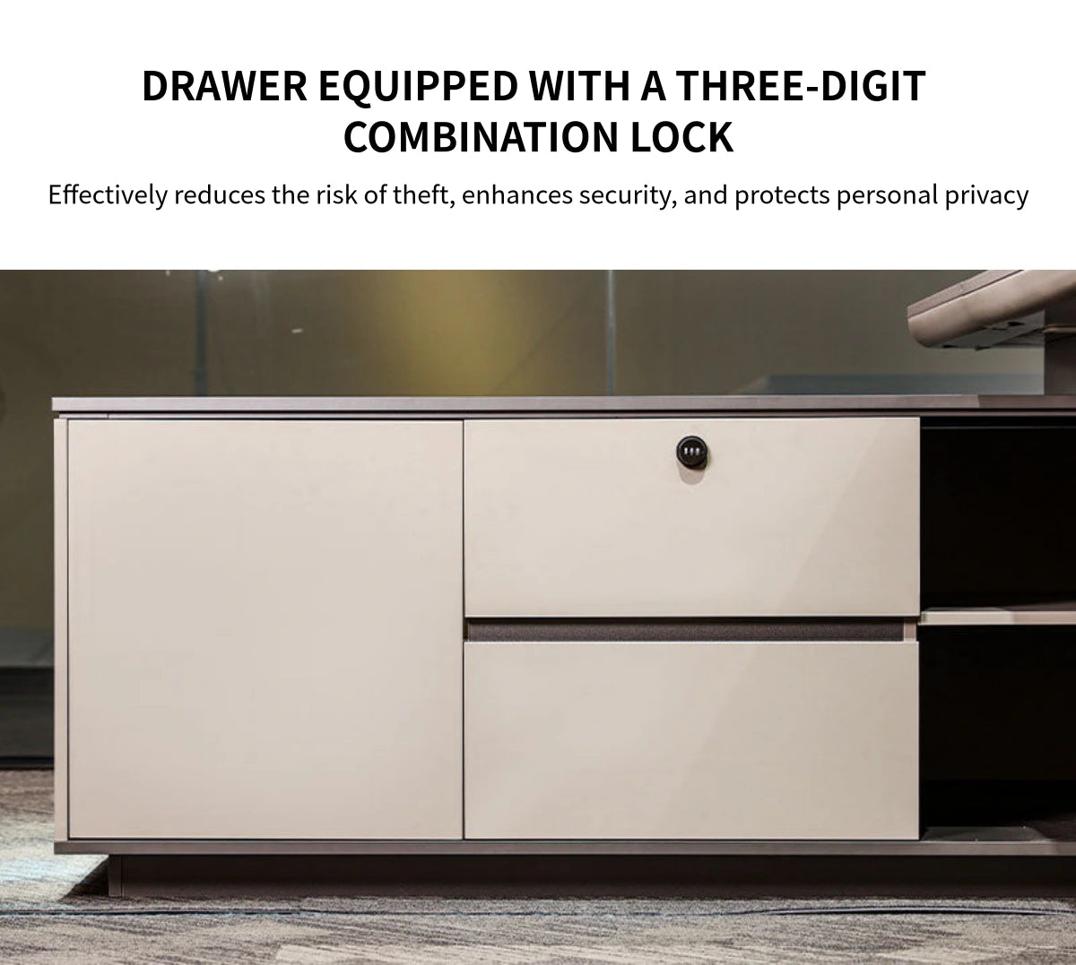 Modern Executive Desk with Curved, Cable Management & Side Storage for Home Office — Detail image 6