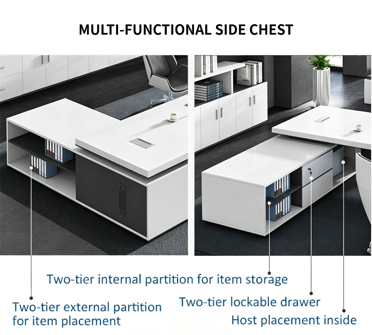 Modern Executive Desk with Cable Management & Lumbar Support for Home Office — Detail image 3