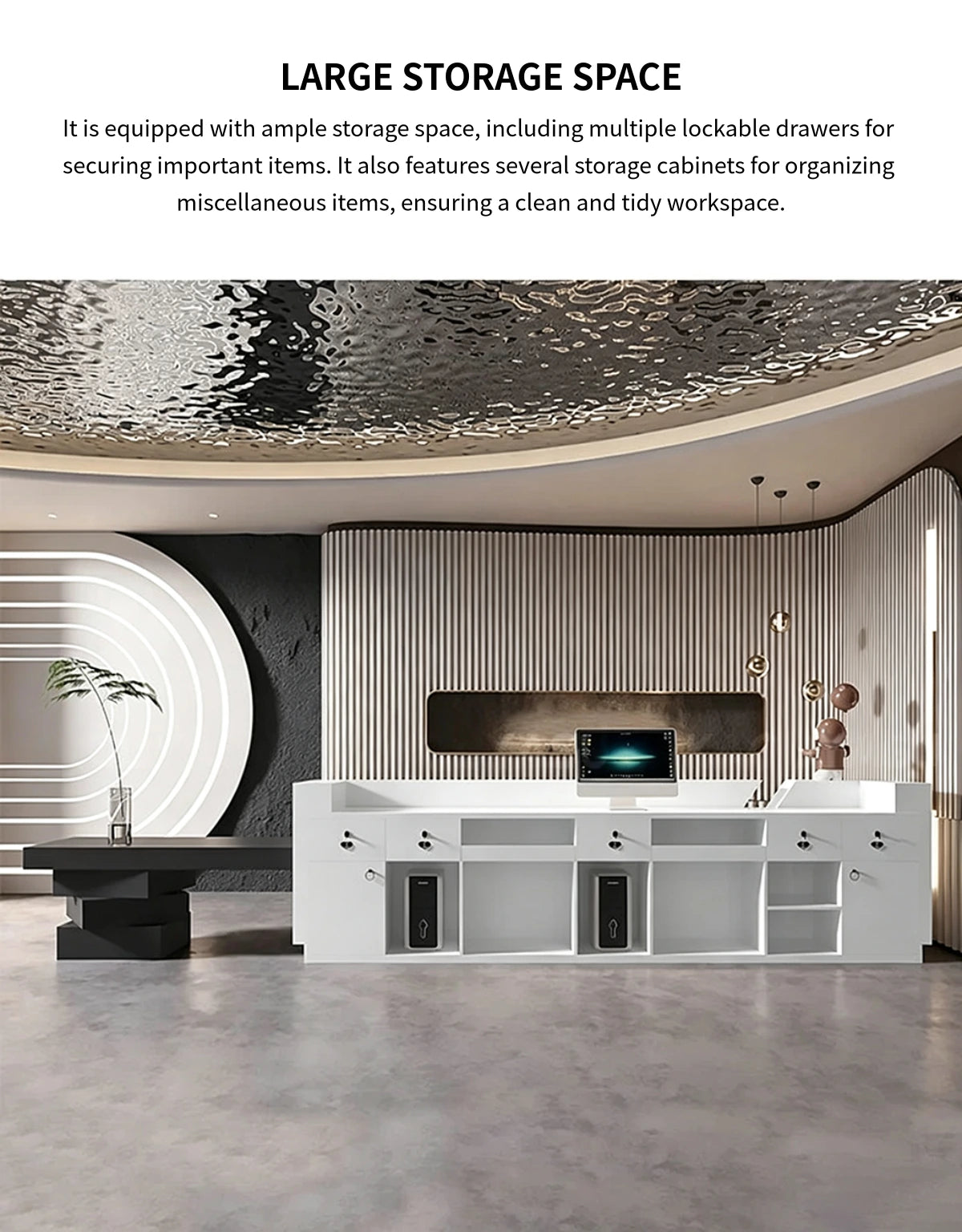 Modern Reception Desk with Keyboard Tray, Lockable & File Drawers for Office Lobby — Detail image 5