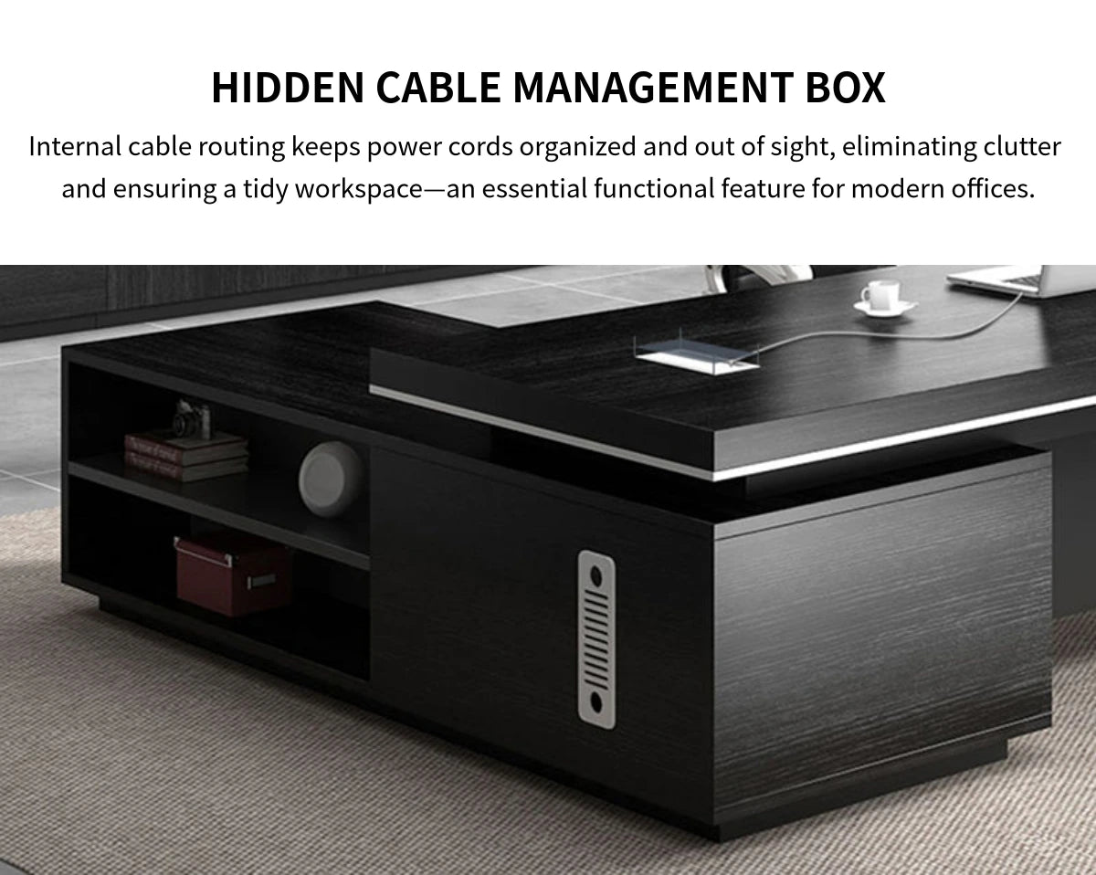 Modern Executive Desk with Cable Management, Side Storage & Lumbar Support for Home Office — Detail image 8