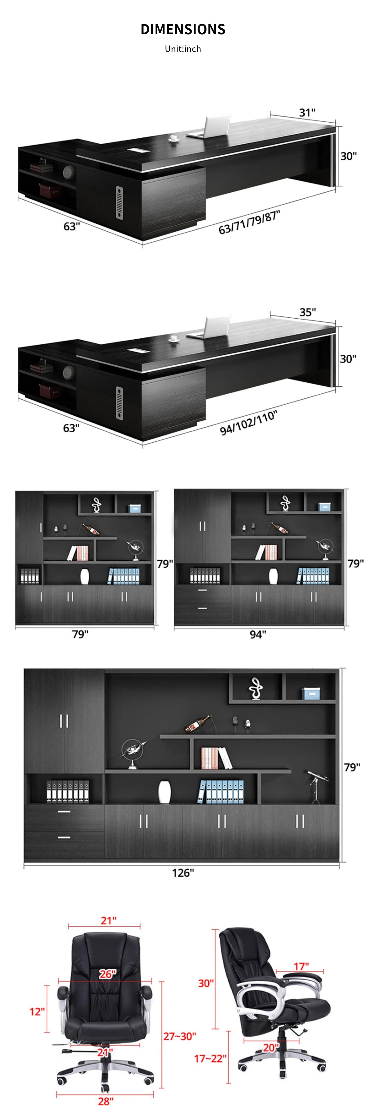 Modern Executive Desk with Cable Management, Side Storage & Lumbar Support for Home Office — Detail image 17