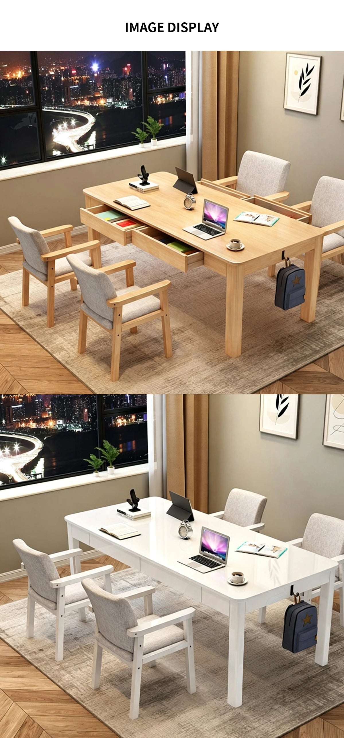 Modern Conference Table 63-71 in Wide (5.2-5.9 ft) with Solid Wood & File Drawers — Detail image 6