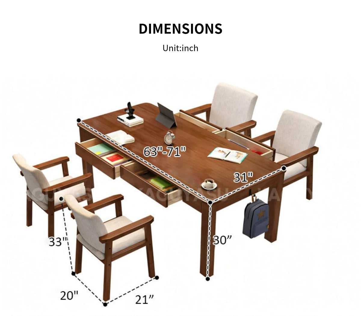Modern Conference Table 63-71 in Wide (5.2-5.9 ft) with Solid Wood & File Drawers — Detail image 8