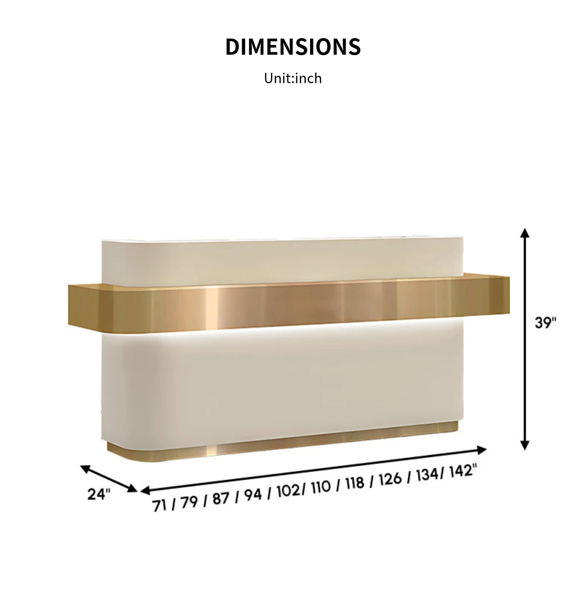 Curved Reception Desk 71-142 in Wide with LED Lighting & Stainless Steel for Salon — Detail image 10