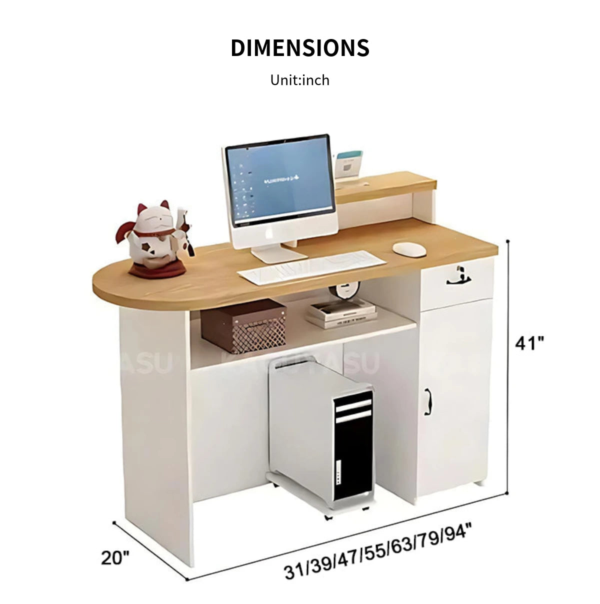 Curved Reception Desk 31-94 in Wide with Cable Management, Lockable & File Drawers — Detail image 13