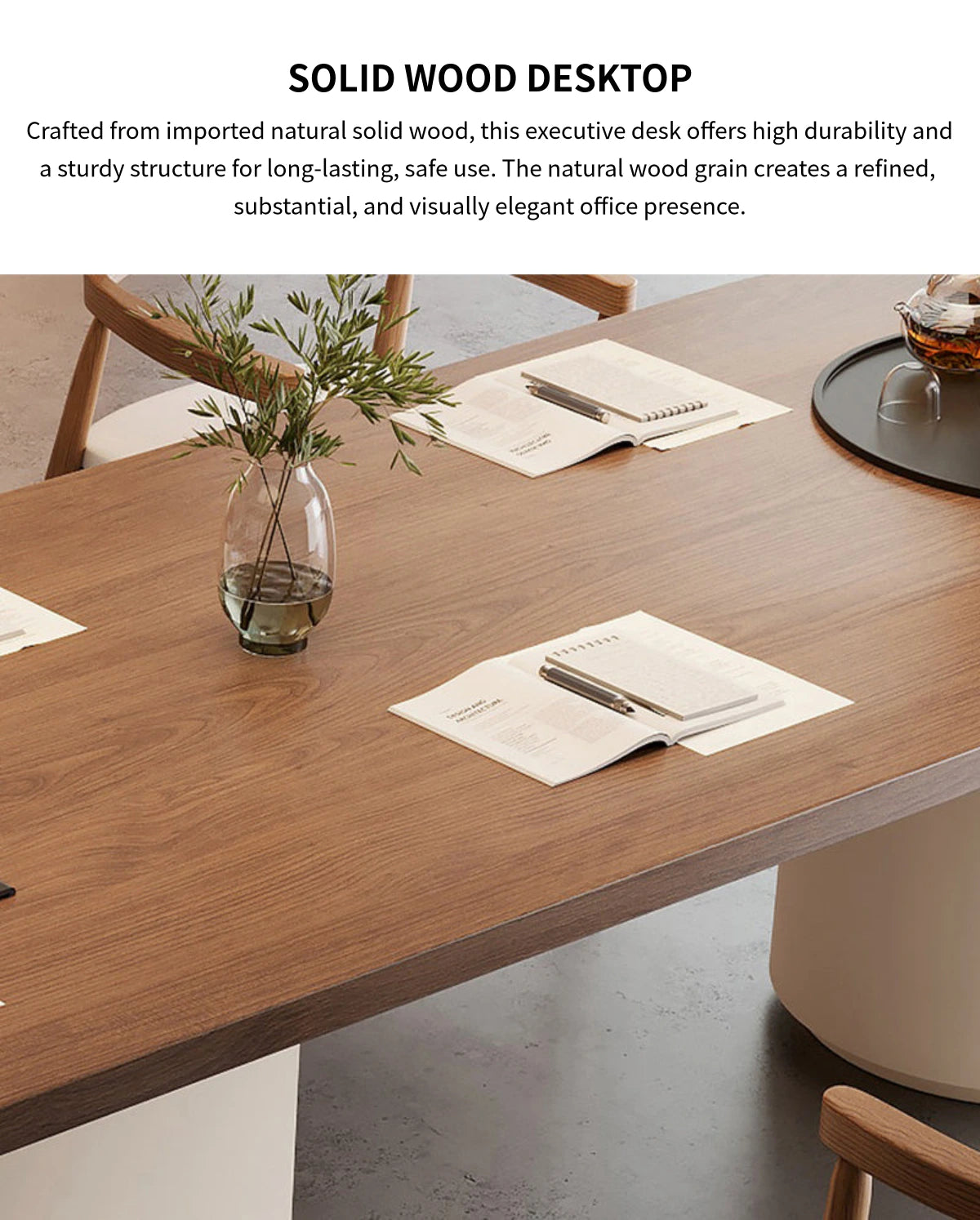 Executive Desk 87-157 in Wide with Built-In Outlets, Wireless Charging & Cable Management — Detail image 2
