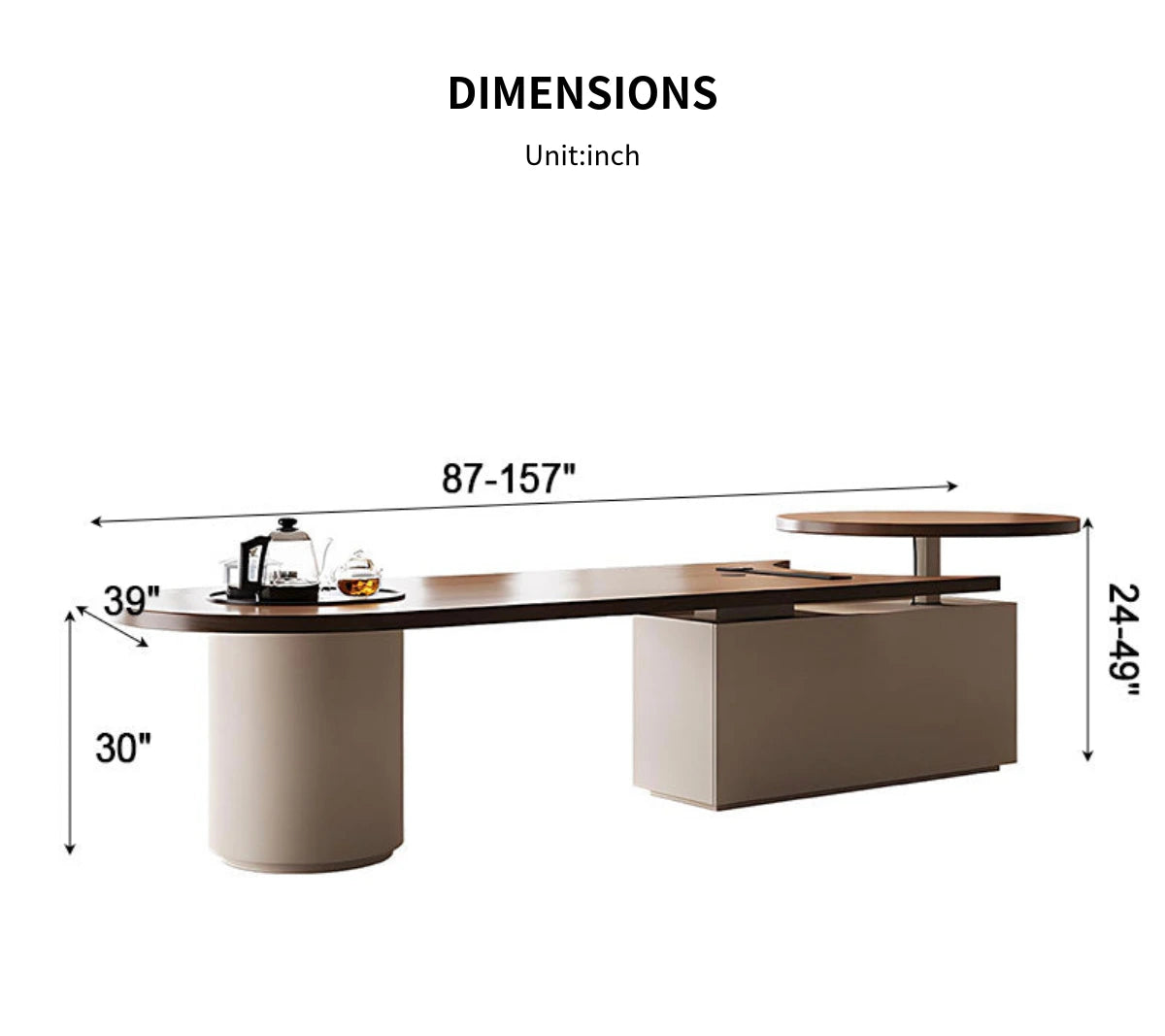 Executive Desk 87-157 in Wide with Built-In Outlets, Wireless Charging & Cable Management — Detail image 15