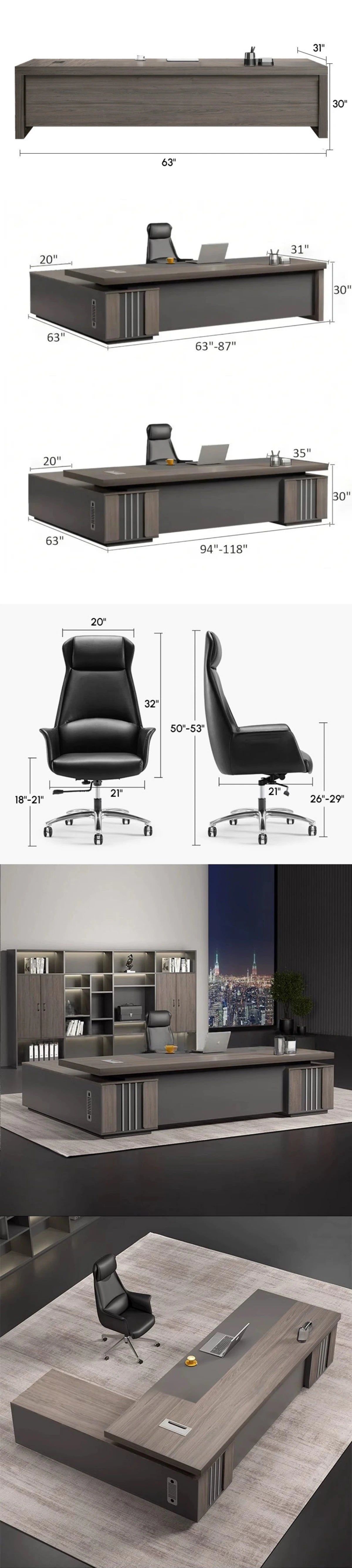 Modern Executive Desk 21-126 in Wide with Side Storage & Lumbar Support for Home Office — Detail image 8