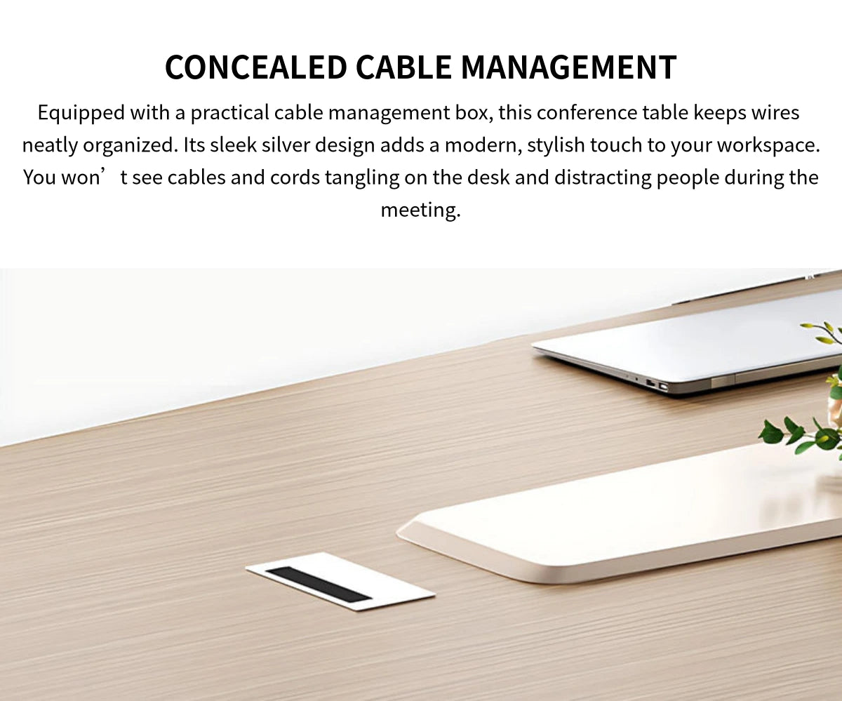 Rectangular Conference Table with Cable Management, Solid Wood & Lumbar Support — Detail image 3
