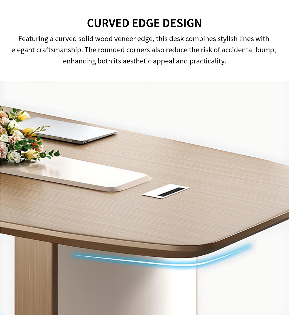 Rectangular Conference Table with Cable Management, Solid Wood & Lumbar Support — Detail image 4