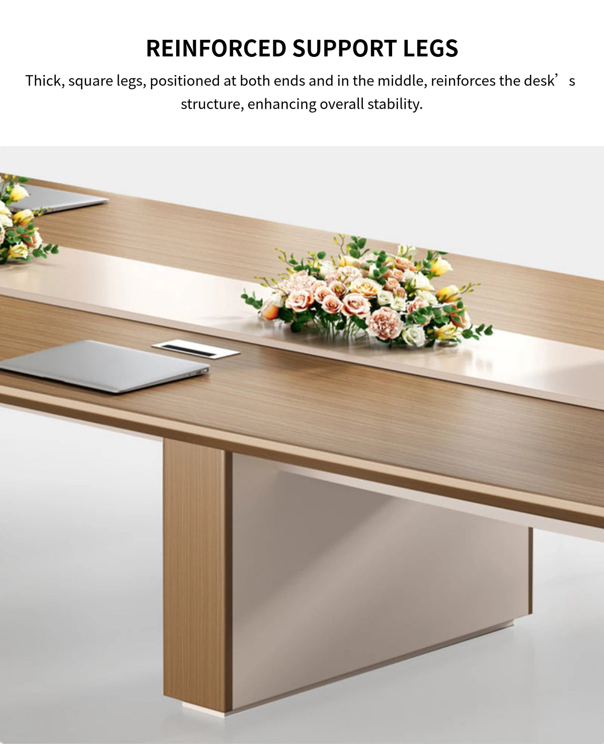 Rectangular Conference Table with Cable Management, Solid Wood & Lumbar Support — Detail image 6