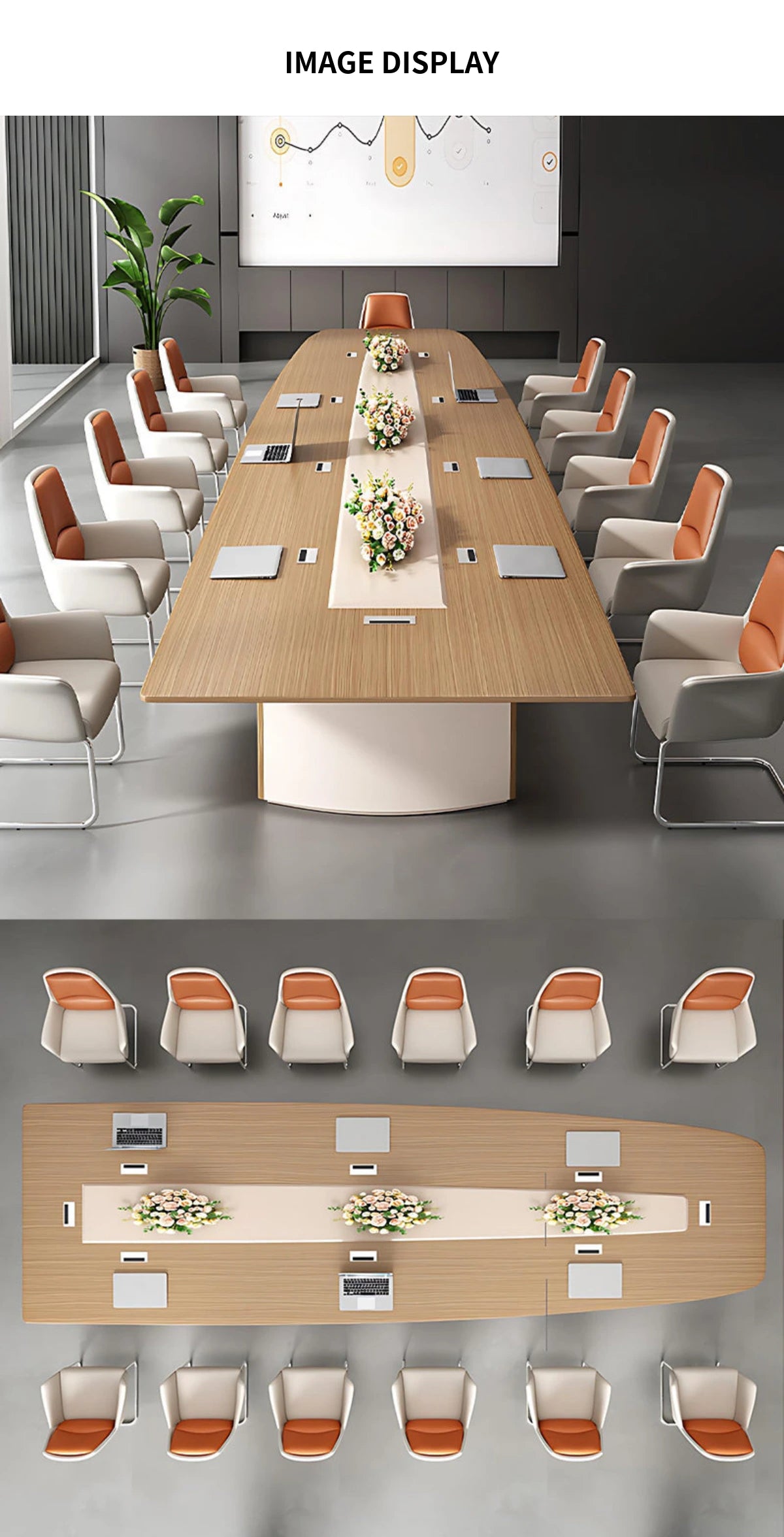 Rectangular Conference Table with Cable Management, Solid Wood & Lumbar Support — Detail image 7