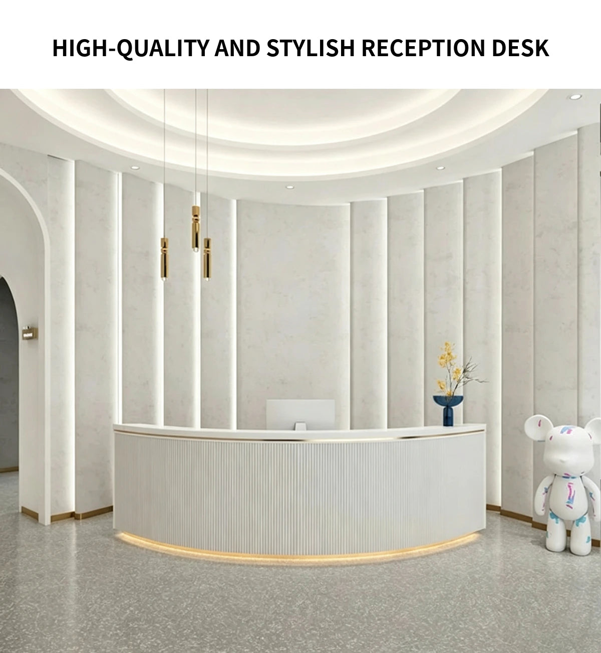 Curved Reception Desk 47-228 in Wide with Cable Management, File Drawers & Fluted Front — Detail image 1