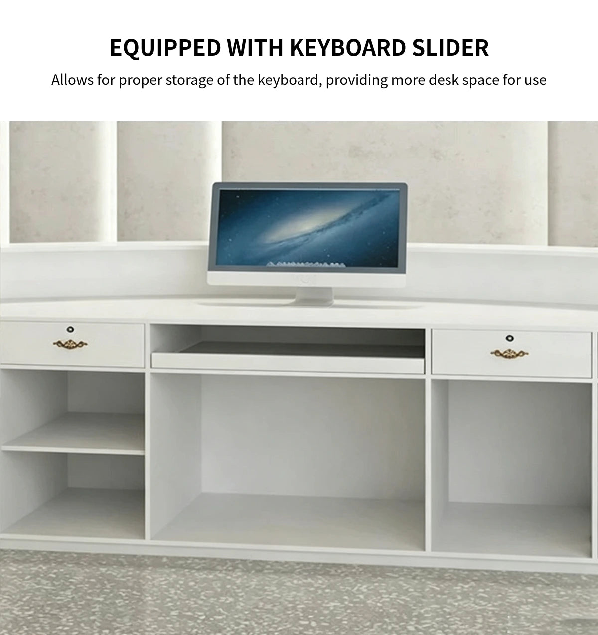 Curved Reception Desk 47-228 in Wide with Cable Management, File Drawers & Fluted Front — Detail image 4