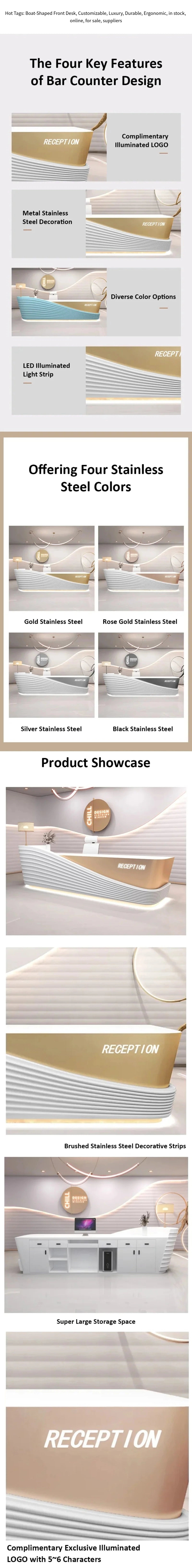 Boat-Shaped Reception Desk with Stainless Steel & Lumbar Support for Salon — Detail image 1
