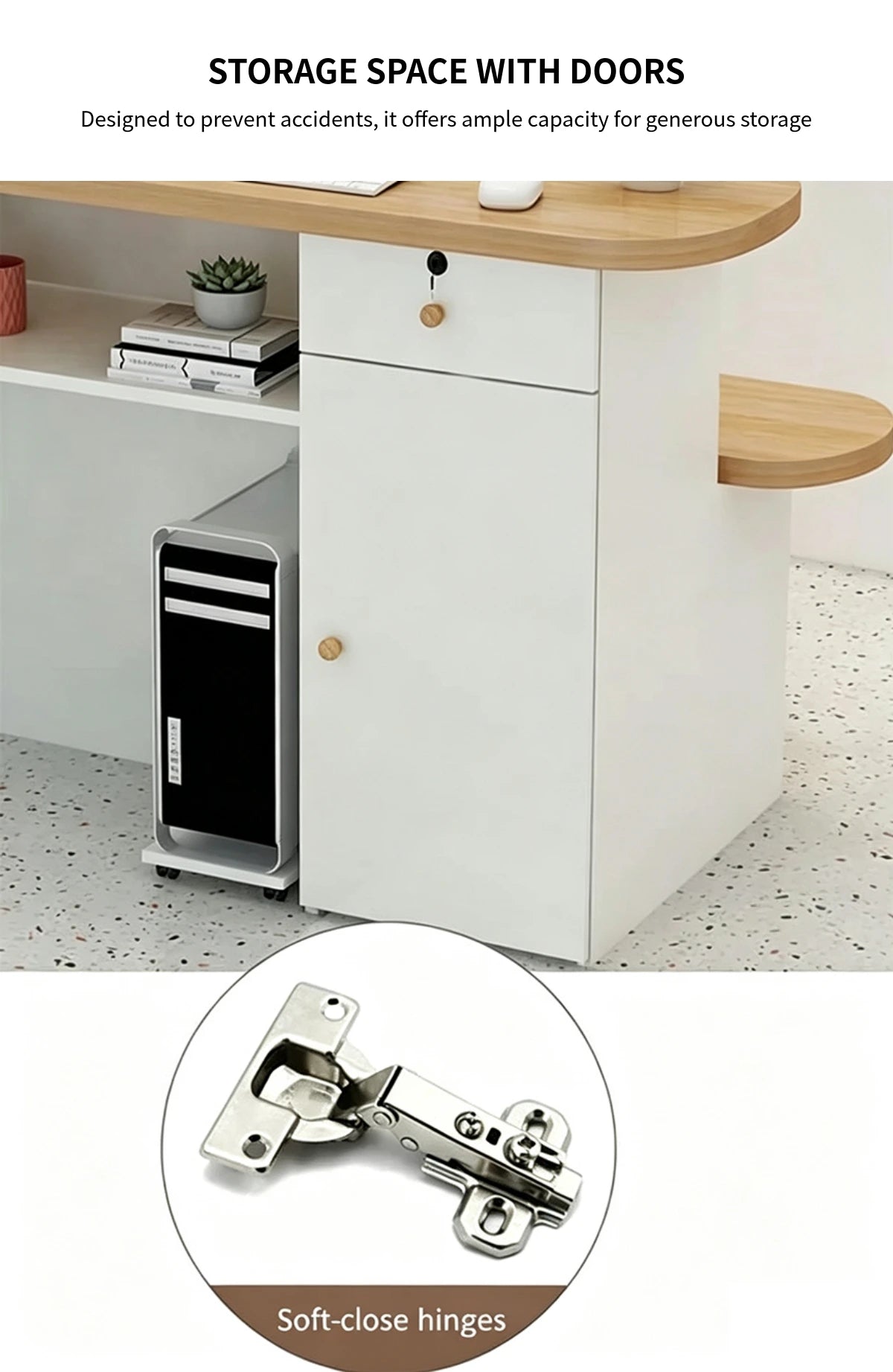Curved Reception Desk 39-63 in Wide with Lockable & Lumbar Support for Salon — Detail image 6