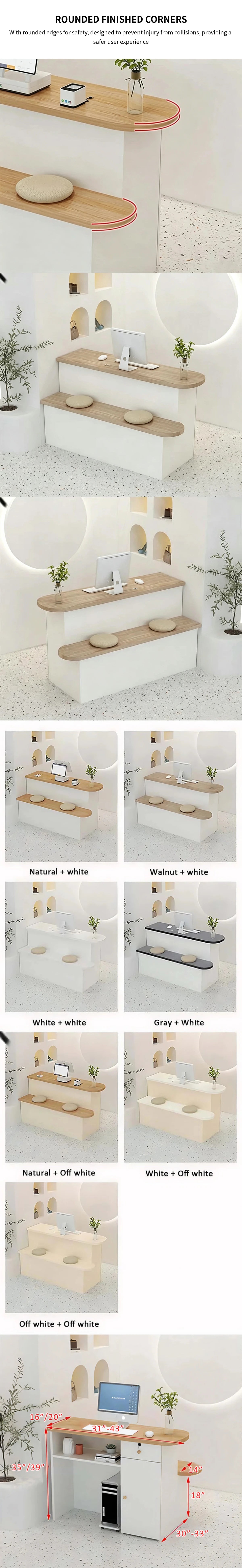 Curved Reception Desk 39-63 in Wide with Lockable & Lumbar Support for Salon — Detail image 7